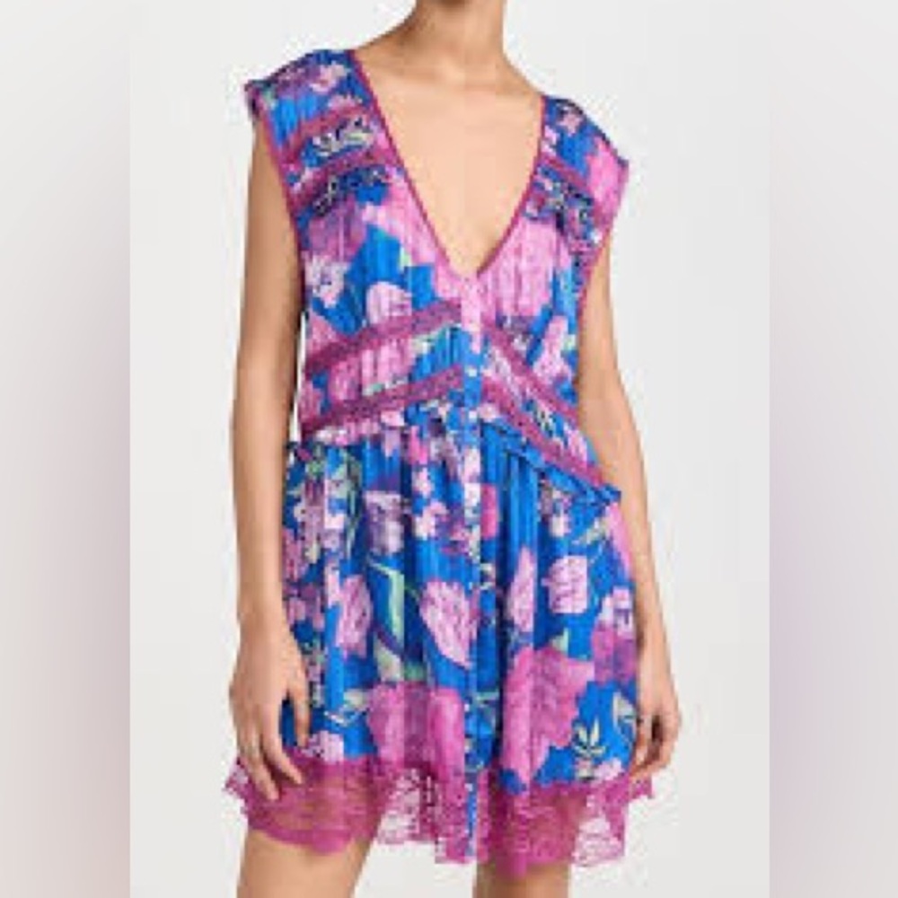 Free People Spring Fling Mini Dress NWT Floral Lace Button Front Small